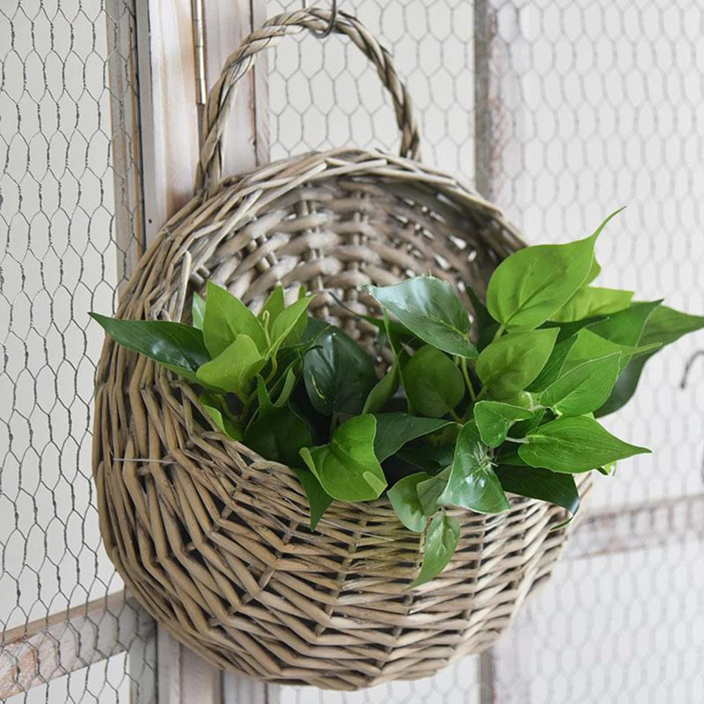 Hanging Planter Wall Mounted Basket Handmade Wicker Flower Pot Woven Rattan Flower Plant Basket Balcony Garden Home Decor