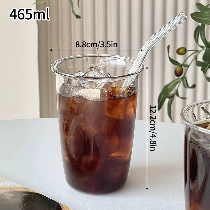 Glass Drinkware Cold Coffee Cups Latte Coffee Glass Iced Juice Milk Water Bottle Aesthetic Cup Wine Cocktail Glass כוסות לקפה קר