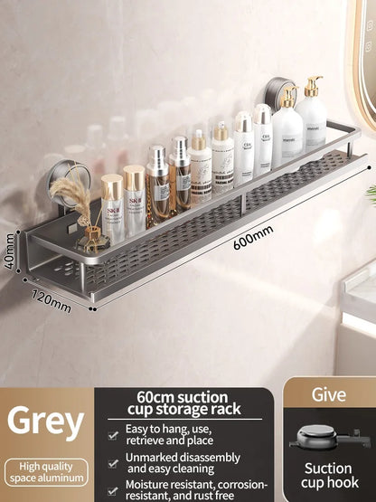 No Drill Suction Cup Suction Bathroom Rack Bathroom Shelf Toilet Space Aluminum Hanging Rack Bathroom Organizer Hang On The Wall