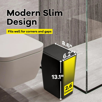 Small Trash Can 10L Press Lid Bathroom Bedroom Living Room, Pop-up Cover Plastic Waste Bin, Compact Trash Bin for Home Office