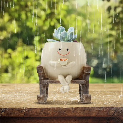 Resin Smile Face Planter for Indoor Plant Unique Rocking Chair Plant Pot with Drainage Hole Funny Small Pot for Indoor Outdoor