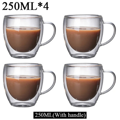 150/250/350/450ml Heat Resistant Double Wall Coffee Cup Transparent Glass Whiskey Tea Milk Cups Cold Beverage Wine Mug Drinkware