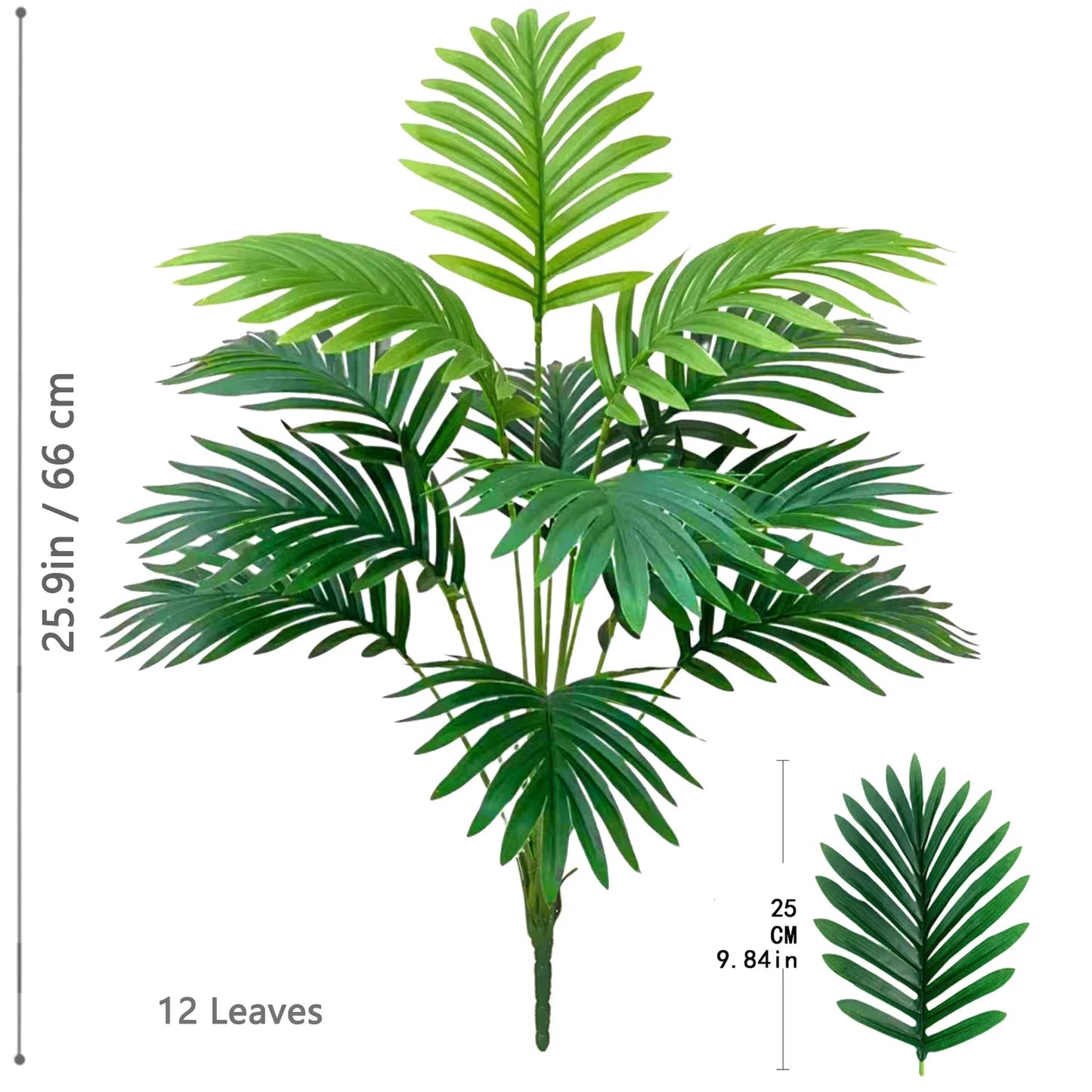 66-125cm（49.2in） Artificial Palm Tree Tropical Fake Plant Green Plastic Palm Leaf Branches Suitable for Home Garden Decoration
