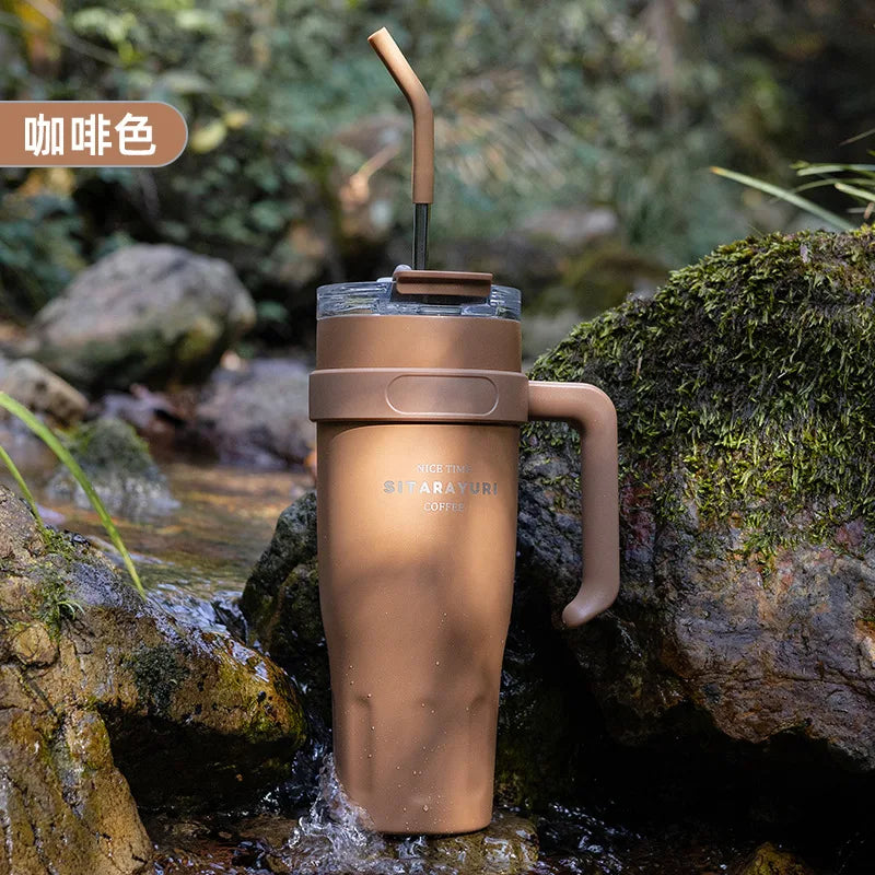 2025 New Sitarayuri Large Capacity 304 Stainless Steel Inner Handle Cup Office Insulation Cold Straw Cup Daily Drinking Cup