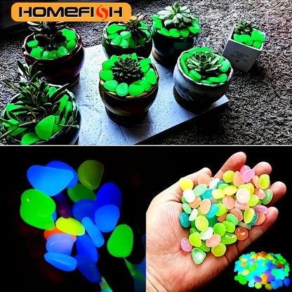 100pcs Glow In The Dark Pebbles Resin Luminous Stones For Landscape Garden Paths Potted Plants Parks Aquarium Decor