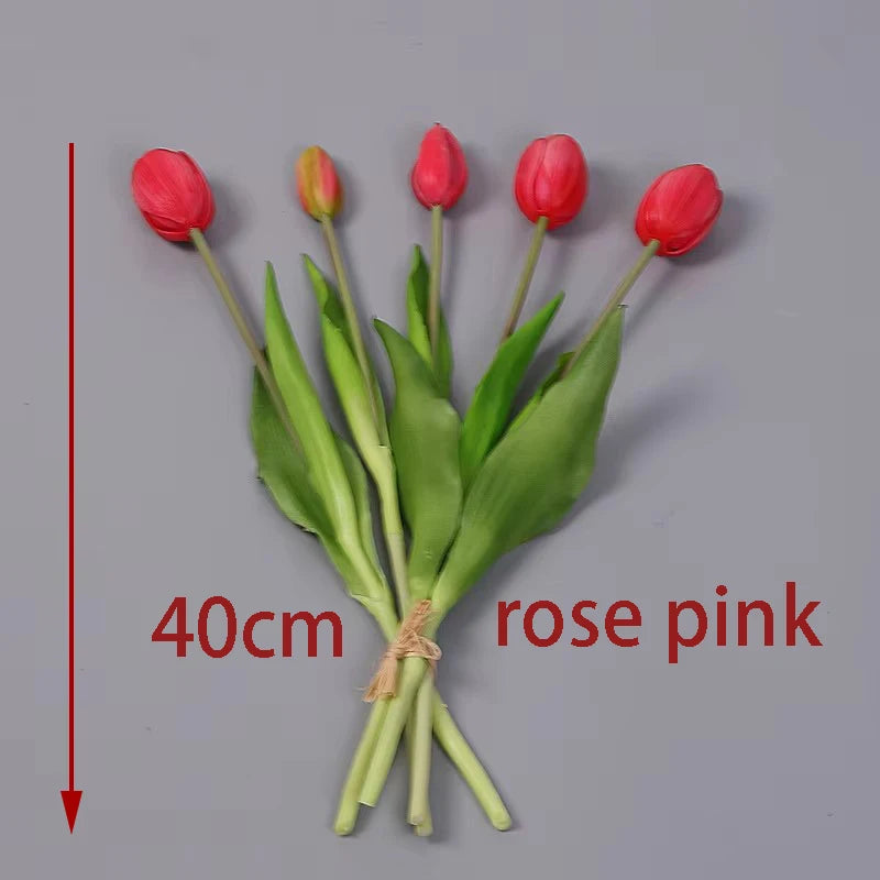5pcs/Bouquet New Silicone Tulip Artificial Flower 40cm Real Touch Fake Plant B For Wedding Decoration Home Garen Acceeeories