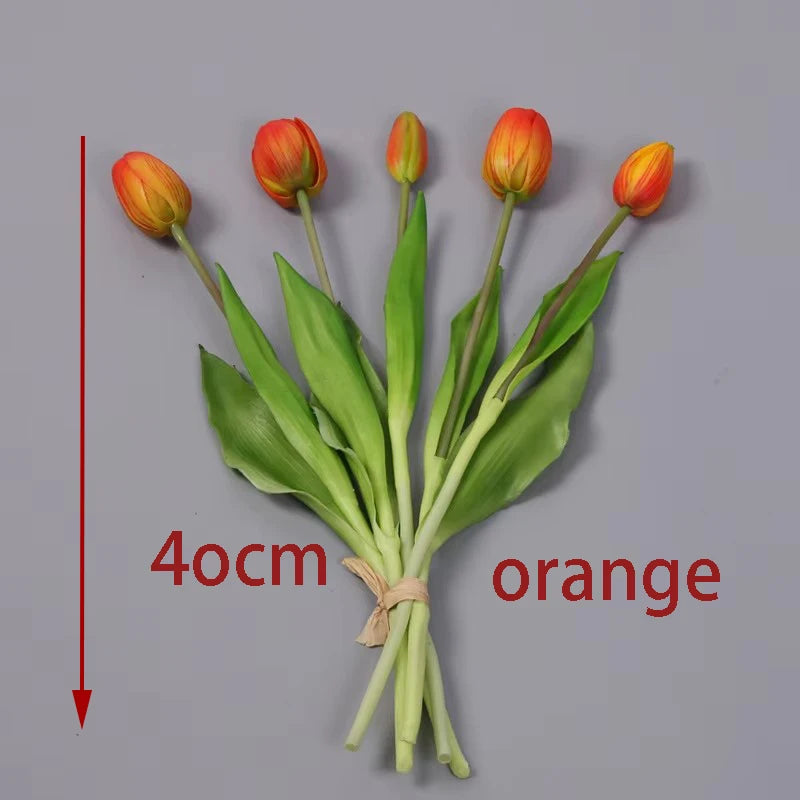 5pcs/Bouquet New Silicone Tulip Artificial Flower 40cm Real Touch Fake Plant B For Wedding Decoration Home Garen Acceeeories