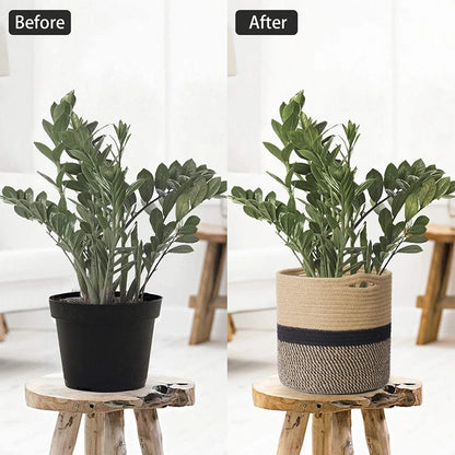 Cotton Rope Plant Basket Large Capacity Hand-Woven Flower Pot Holder Indoor Planter Storage Basket For Store Plants Toys Clothes