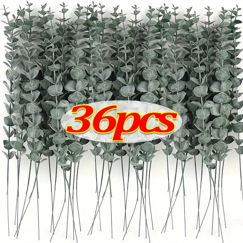 12/36pcs Green Artificial Eucalyptus Stems Fake Plants Eucalyptus Leaves Branches Flower Bouquet Wedding Christmas Party Decor