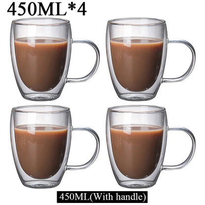 150/250/350/450ml Heat Resistant Double Wall Coffee Cup Transparent Glass Whiskey Tea Milk Cups Cold Beverage Wine Mug Drinkware