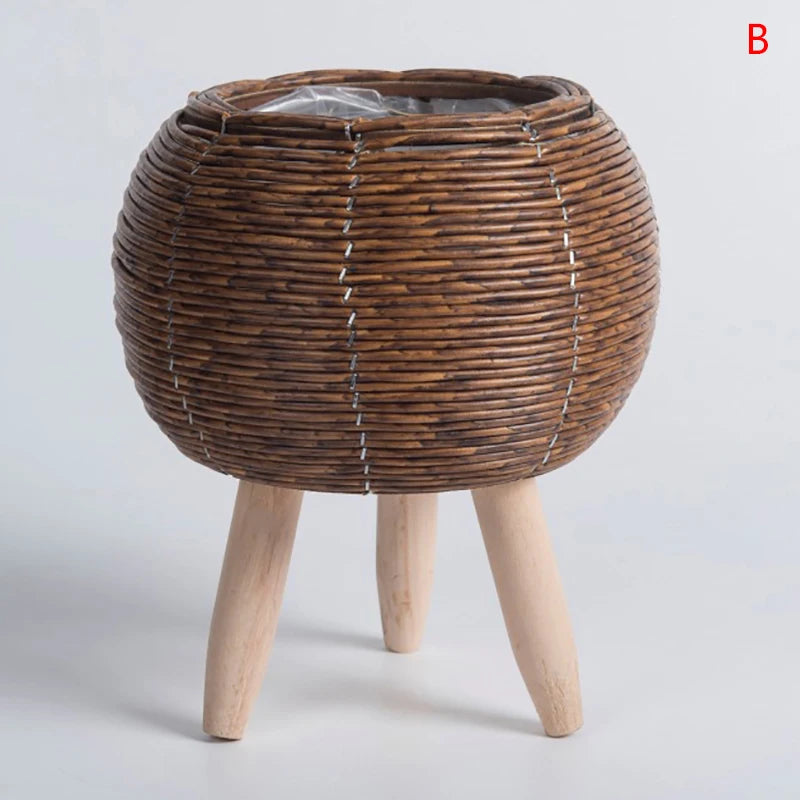 Vine Woven Wooden Frame Flower Stand As A Souvenir For Home Decor Indoor Decoration Desktop Green Ivy Succulent Potted Plant