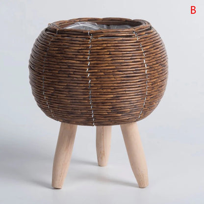 Vine Woven Wooden Frame Flower Stand As A Souvenir For Home Decor Indoor Decoration Desktop Green Ivy Succulent Potted Plant
