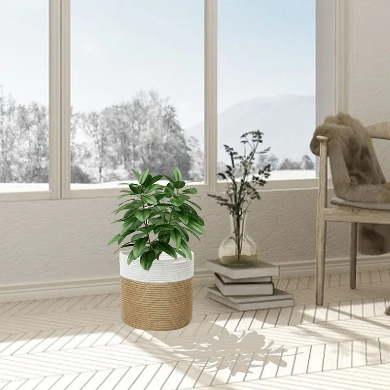 Cotton Rope Plant Basket Large Capacity Hand-Woven Flower Pot Holder Indoor Planter Storage Basket For Store Plants Toys Clothes