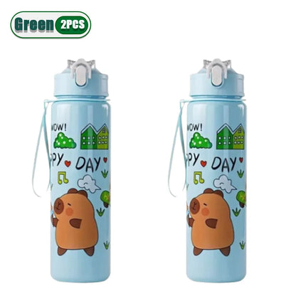 1/2/4PCS 750ml Capybara Straw Mug Cute Kids Water Bottle with Adjustable Strap Portable Cartoon Design School Student Drinkware