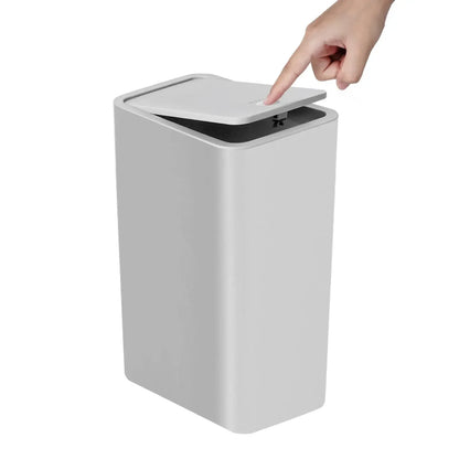 Small Trash Can 10L Press Lid Bathroom Bedroom Living Room, Pop-up Cover Plastic Waste Bin, Compact Trash Bin for Home Office