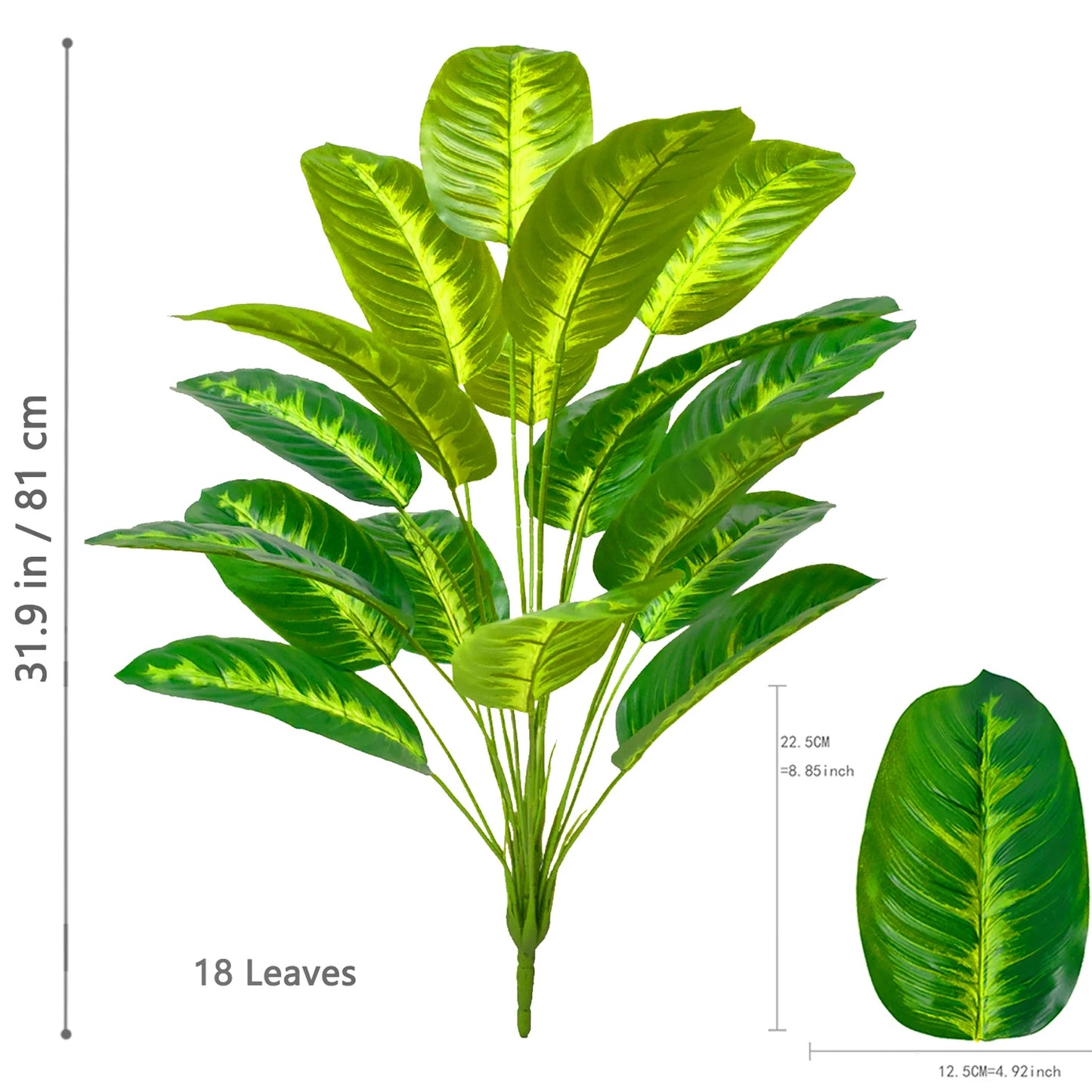 60-90-120cm（47.2in) Artificial Tropical Palm Tree Fake Banana Plant Leaves Real Touch Strelitzia Plastic Plant for Home Garden