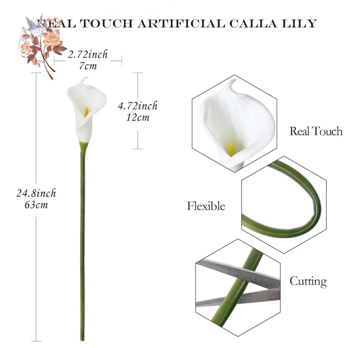 10Pcs White Calla Lily Artificial Flowers for Bridal Wedding Bouquet Real Touch PU Calla Fake Flower Home Bedroom Table Decor