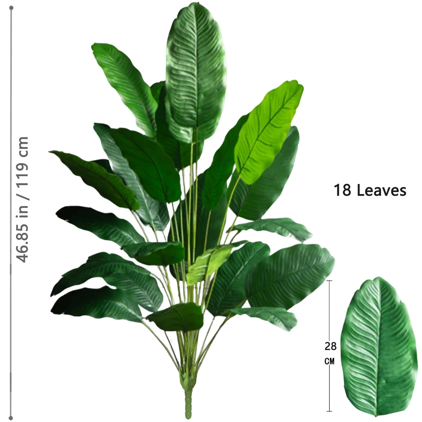 60-90-120cm（47.2in) Artificial Tropical Palm Tree Fake Banana Plant Leaves Real Touch Strelitzia Plastic Plant for Home Garden