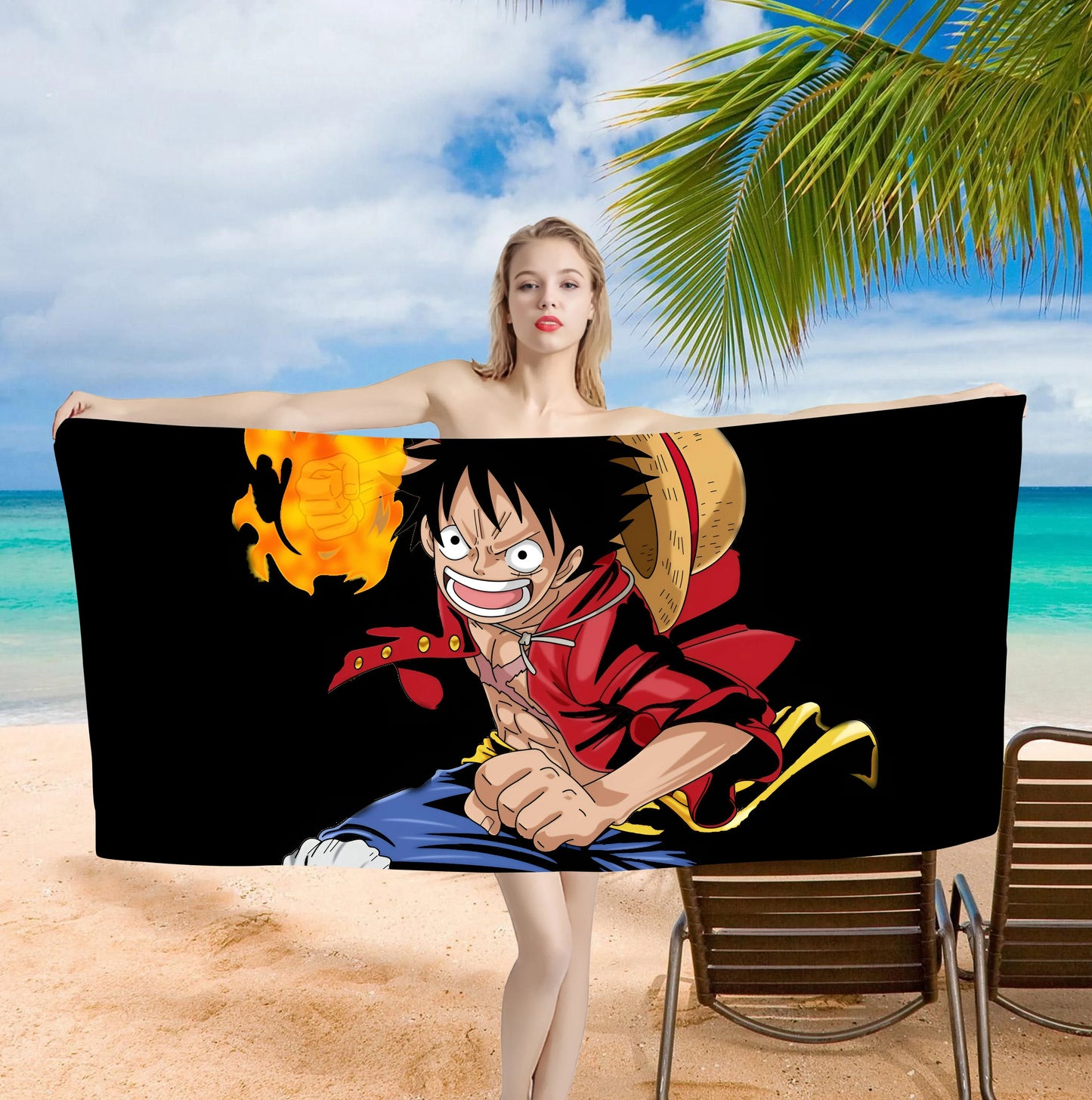 One Piece Luffy Bath Towel - Anime Design, Soft Absorbent, Perfect for Fans, Adds Adventure to Your Beach Days