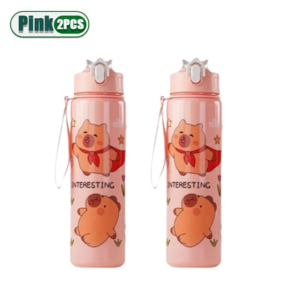1/2/4PCS 750ml Capybara Straw Mug Cute Kids Water Bottle with Adjustable Strap Portable Cartoon Design School Student Drinkware