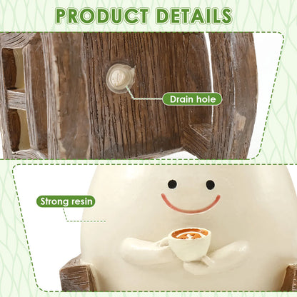 Resin Smile Face Planter for Indoor Plant Unique Rocking Chair Plant Pot with Drainage Hole Funny Small Pot for Indoor Outdoor