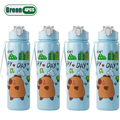 1/2/4PCS 750ml Capybara Straw Mug Cute Kids Water Bottle with Adjustable Strap Portable Cartoon Design School Student Drinkware