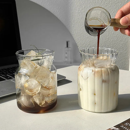Glass Drinkware Cold Coffee Cups Latte Coffee Glass Iced Juice Milk Water Bottle Aesthetic Cup Wine Cocktail Glass כוסות לקפה קר