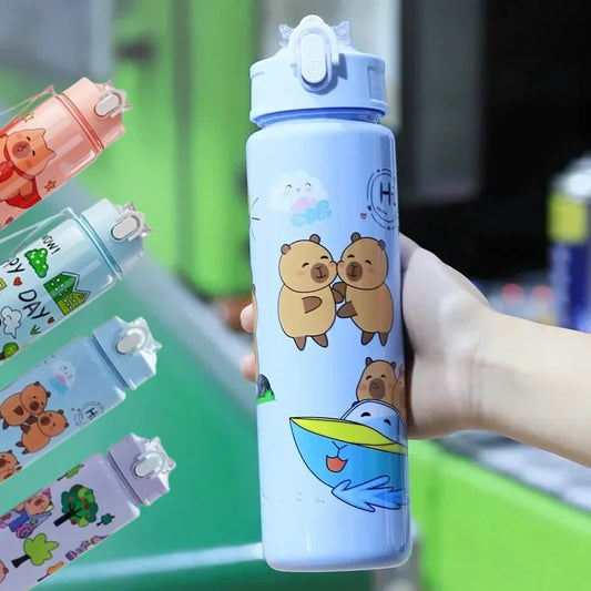 1/2/4PCS 750ml Capybara Straw Mug Cute Kids Water Bottle with Adjustable Strap Portable Cartoon Design School Student Drinkware