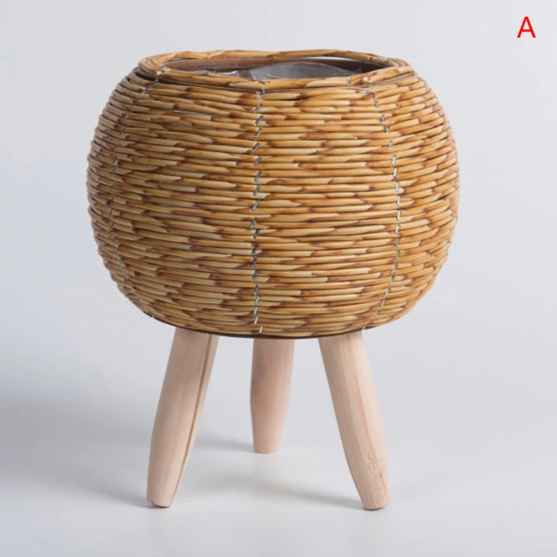 Vine Woven Wooden Frame Flower Stand As A Souvenir For Home Decor Indoor Decoration Desktop Green Ivy Succulent Potted Plant