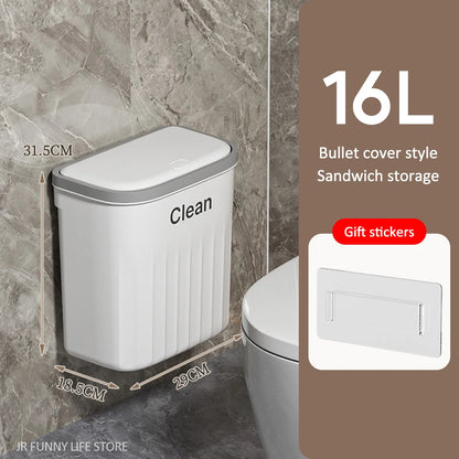 12/16L Press Type Wall Mounted Trash Can For Bathroom Toilet Garbage Bucket With Lid Kitchen Recycling Bin Hanging Wastebasket
