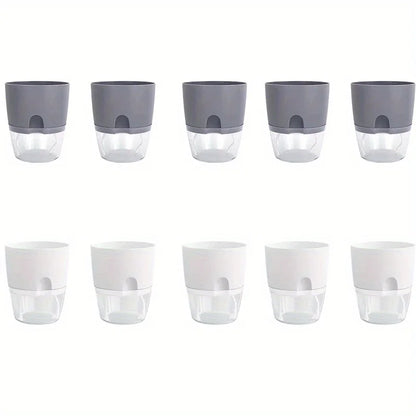 10/5Pcs Self Watering Plastic Flower Pot Double Layer Hydroponics Plants Bonsai Pot Vases Succulent Potted Home Office Decor
