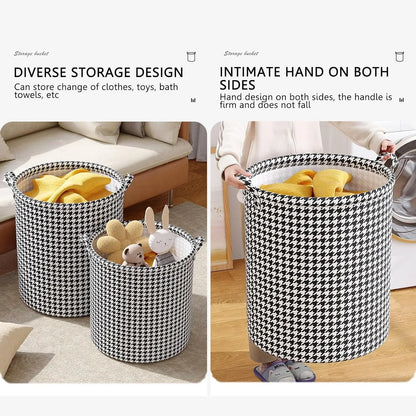 Laundry Basket with Handles,Houndstooth Blanket Storage Basket,Foldable Bedroom Hamper,Dirty Clothes Toys Hamper for Living Room